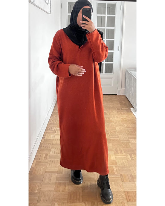 Robe pull col v rouille