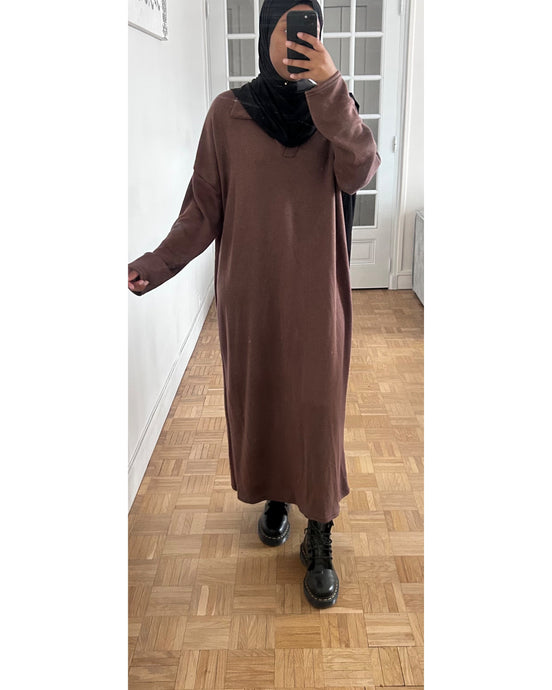 Robe pull col v Marron